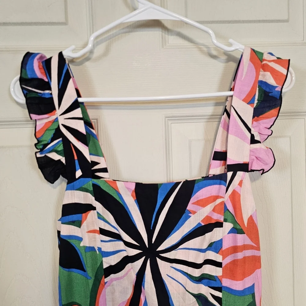 Mister Zimi Flutter Sleeve Zip-Up Mini Tropical Bold Print Ruffle Mini Dress - Picture 8 of 8